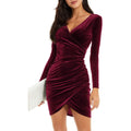 GUBERRY Womens Wrap V Neck Long Sleeve Velvet Bodycon Ruched Cocktail Party Dress by DailySale