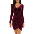 GUBERRY Womens Wrap V Neck Long Sleeve Velvet Bodycon Ruched Cocktail Party Dress by DailySale