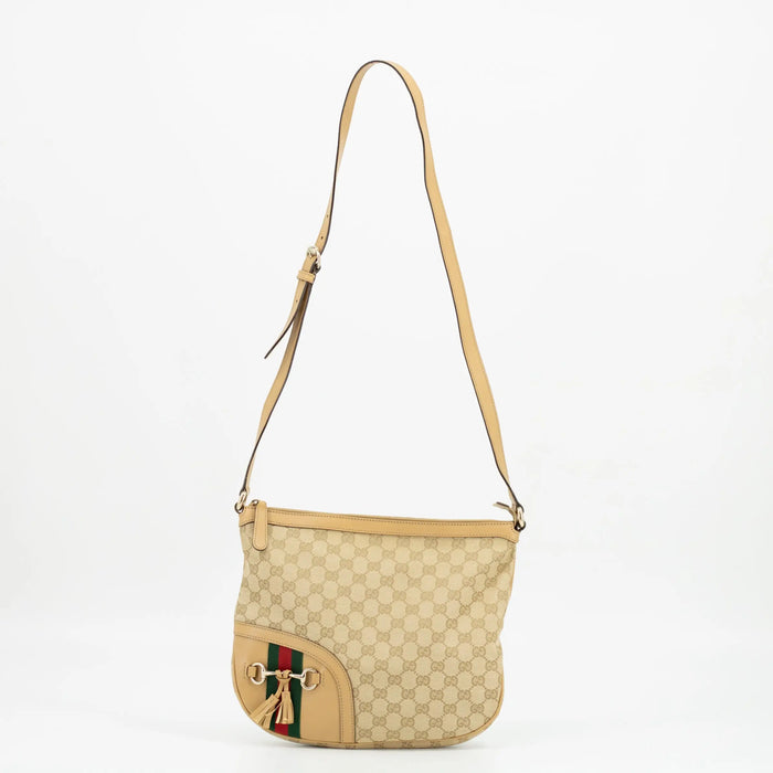 Gucci Beige GG Supreme Canvas Web/Horsebit Detail Crossbody Bag by Bolt Boutique