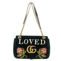 Gucci Black Velvet Loved Embroidered Marmont Shoulder Bag #6091 by Bolt Boutique