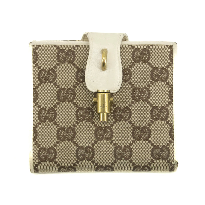 Gucci GG Brown White Canvas x Leather Compact Wallet #3935 by Bolt Boutique