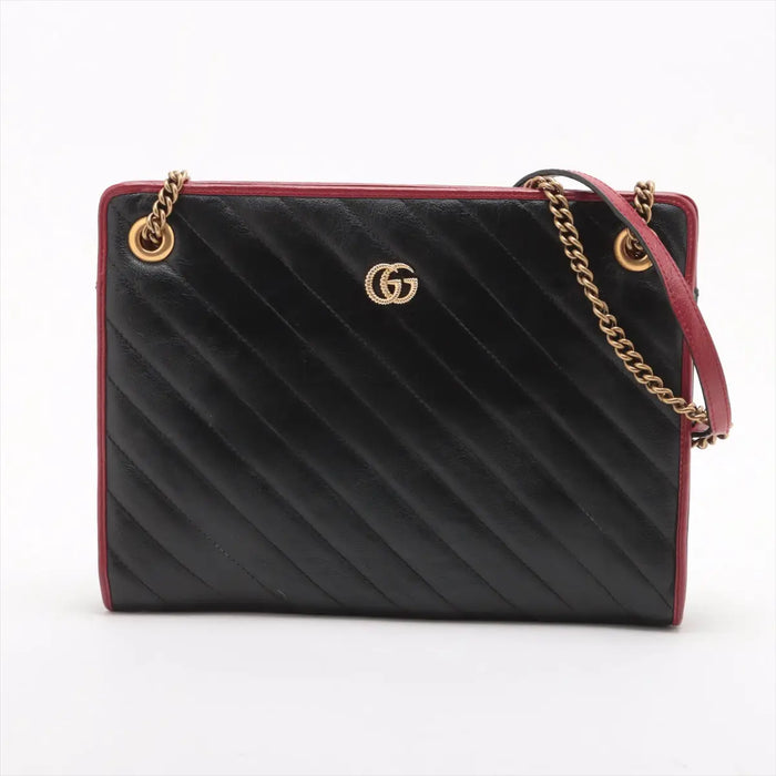 Gucci GG Marmont Medium Azalea Slim Leather Chain Shoulder Bag Black x Red #2510 by Bolt Boutique
