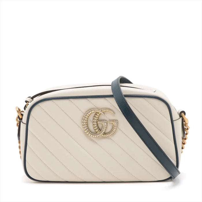 Gucci GG Marmont Small Diagonal Leather Chain Crossbody Bag White #2508 by Bolt Boutique
