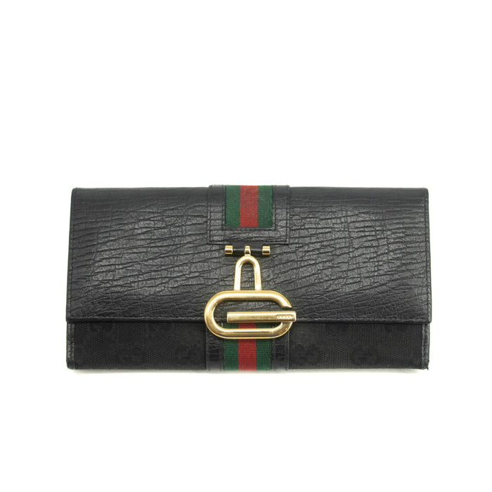 Gucci GG Vintage Black Canvas x Leather Sherry Line Long Wallet #3938 by Bolt Boutique