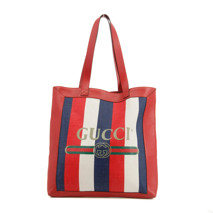 Gucci Large Red/White/Blue Striped Linen and Leather Tote Bag #3422 by Bolt Boutique