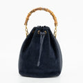 Gucci Navy Bamboo Suede x Leather Drawstring 2WAY Shoulder Bag #1881 by Bolt Boutique