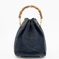 Gucci Navy Bamboo Suede x Leather Drawstring 2WAY Shoulder Bag #1881 by Bolt Boutique