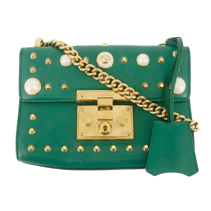 Gucci Small Pearl Studded Padlock Crossbody Bag Green #9219 by Bolt Boutique