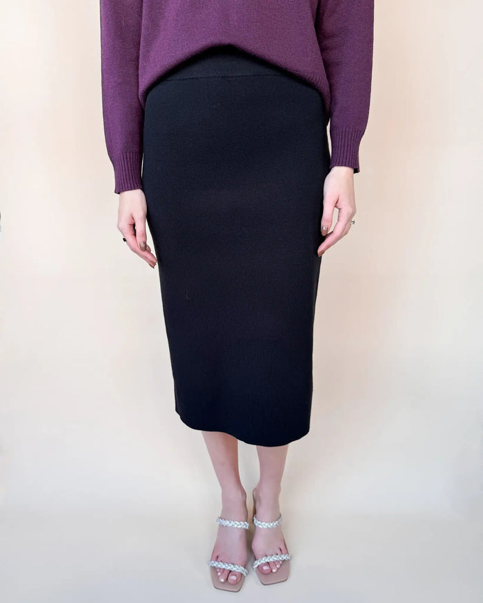 H Line Midi Sweater Skirt - Black by Boutique 23