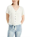 Hippie Rose Juniors Tie-Front Button-Trimmed Top by Vanessa Jane