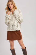 Half-Button Down Open Knit Sweater: ECRU by Boutique 23
