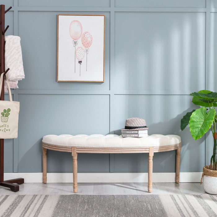 Half Moon French Vintage Bench with Padded Seat & Rubberwood Legs by DailySale