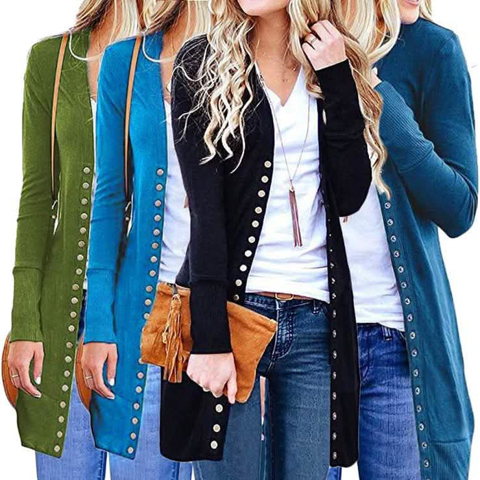 Halife Women's Long Sleeve Snap Button Down Knit Ribbed Neckline Cardigan Sweater by DailySale
