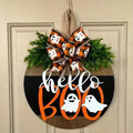 Halloween Round Wooden Board Front Door Decoration Wreath by DailySale