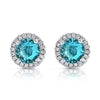 Halo Cz Aquamarine Stud Earrings White Sterling Silver Filled High Polish Finish