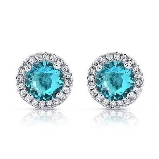 Halo Cz Aquamarine Stud Earrings White Sterling Silver Filled High Polish Finish by DailySale