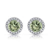 Halo Cz Green Earrings White Sterling Silver