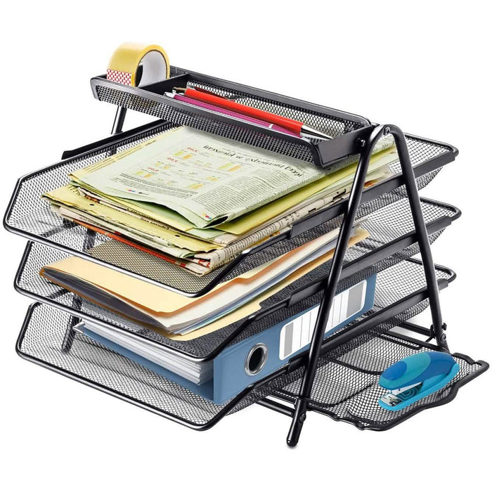 Halter 3 Tier Mesh Desktop Organizer with Sliding Paper Trays by DailySale