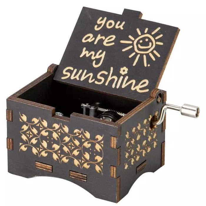 Hand Crank Vintage Wood Carved Sunshine Musical Box by DailySale