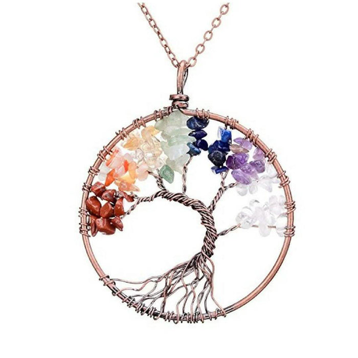 Handmade Genuine Gemstone Chakra Tree of Life Pendant Necklace by DailySale