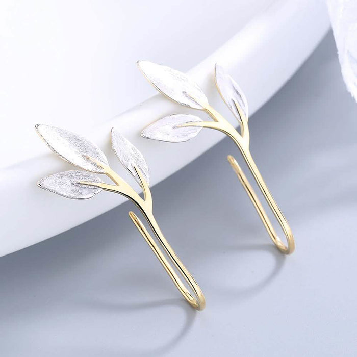 Handmade Sterling Silver and 14K Gold Pull-Through Leaf Earrings by DailySale