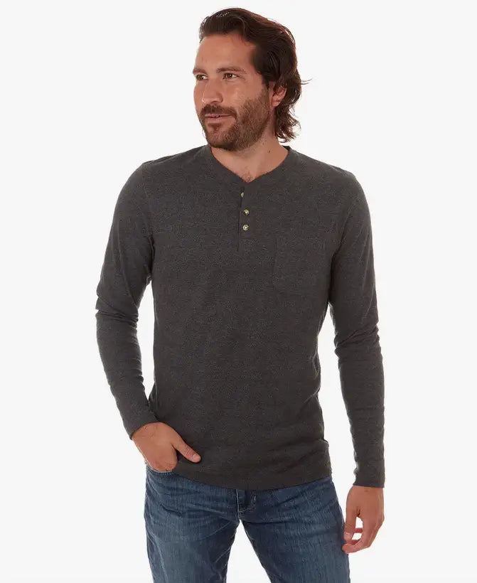 Harper Long Sleeve Henley - Charcoal by Boutique 23