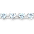 Heart Blue Aquamarine & Diamond Prong Silver Box Clasp Tennis Bracelet by Fine Color Jewels