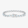 Heart Blue Aquamarine & Diamond Prong Silver Box Clasp Tennis Bracelet by Fine Color Jewels