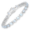 Heart Blue Aquamarine & Diamond Prong Silver Box Clasp Tennis Bracelet by Fine Color Jewels