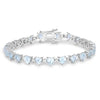 Heart Blue Aquamarine & Diamond Prong Silver Box Clasp Tennis Bracelet