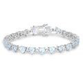Heart Blue Aquamarine & Diamond Prong Silver Box Clasp Tennis Bracelet by Fine Color Jewels