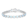 Heart Blue Topaz & Diamond Prong Silver Tennis Bracelet by Fine Color Jewels