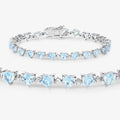 Heart Blue Topaz & Diamond Prong Silver Tennis Bracelet by Fine Color Jewels