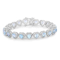 Heart Blue Topaz Prong Silver Tennis Bracelet by Fine Color Jewels