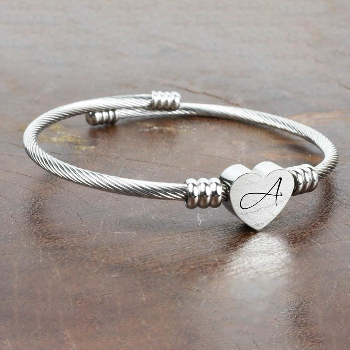 Heart Cable Initial Bracelet Hypoallergenic and Adjustable by DailySale