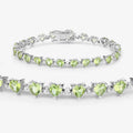 Heart Green Peridot & Diamond Prong Silver Box Clasp Tennis Bracelet by Fine Color Jewels