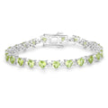 Heart Green Peridot & Diamond Prong Silver Box Clasp Tennis Bracelet by Fine Color Jewels