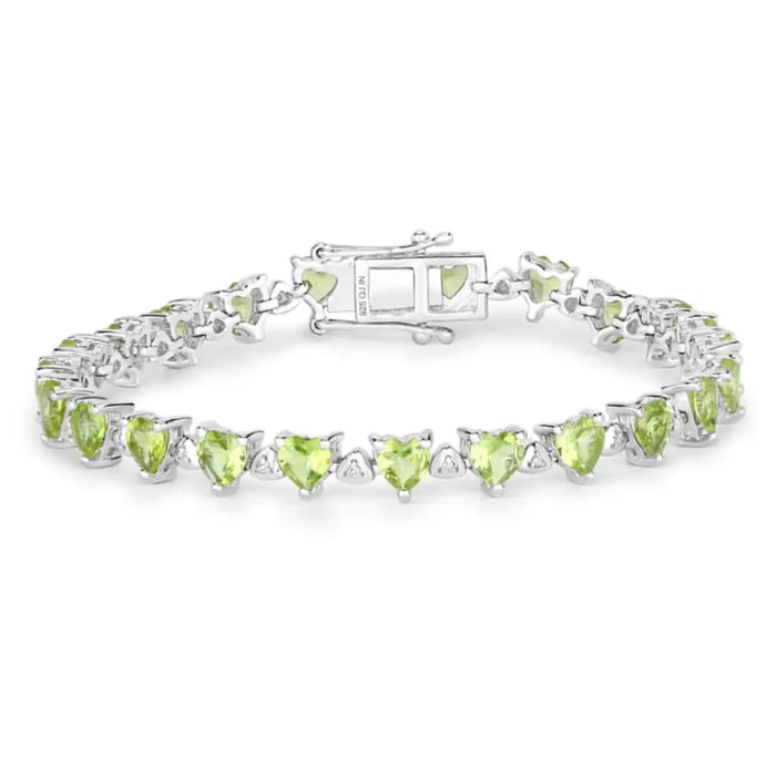 Heart Green Peridot & Diamond Prong Silver Box Clasp Tennis Bracelet by Fine Color Jewels