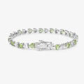 Heart Green Peridot & Diamond Prong Silver Tennis Bracelet by Fine Color Jewels