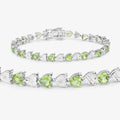 Heart Green Peridot & Diamond Prong Silver Tennis Bracelet by Fine Color Jewels