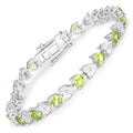 Heart Green Peridot & Diamond Prong Silver Tennis Bracelet by Fine Color Jewels