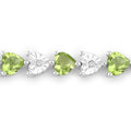 Heart Green Peridot & Diamond Prong Silver Tennis Bracelet by Fine Color Jewels