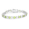 Heart Green Peridot & Diamond Prong Silver Tennis Bracelet