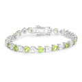 Heart Green Peridot & Diamond Prong Silver Tennis Bracelet by Fine Color Jewels