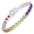Heart Multi Birthstone Prong Silver Box Clasp Tennis Bracelet by Fine Color Jewels