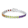 Heart Multi Birthstone Prong Silver Box Clasp Tennis Bracelet