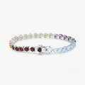 Heart Multi Birthstone Prong Silver Box Clasp Tennis Bracelet by Fine Color Jewels