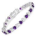 Heart Purple Amethyst & Diamond Prong Silver Tennis Bracelet by Fine Color Jewels