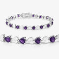 Heart Purple Amethyst & Diamond Prong Silver Tennis Bracelet by Fine Color Jewels