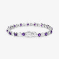 Heart Purple Amethyst & Diamond Prong Silver Tennis Bracelet by Fine Color Jewels